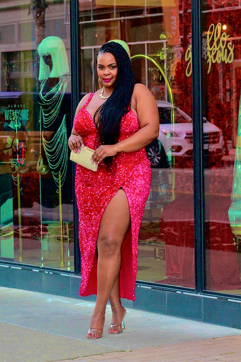 chinese dress ladies Make Em Split Sequin Maxi Dress- Curvy Brat – Spoiled Boutique