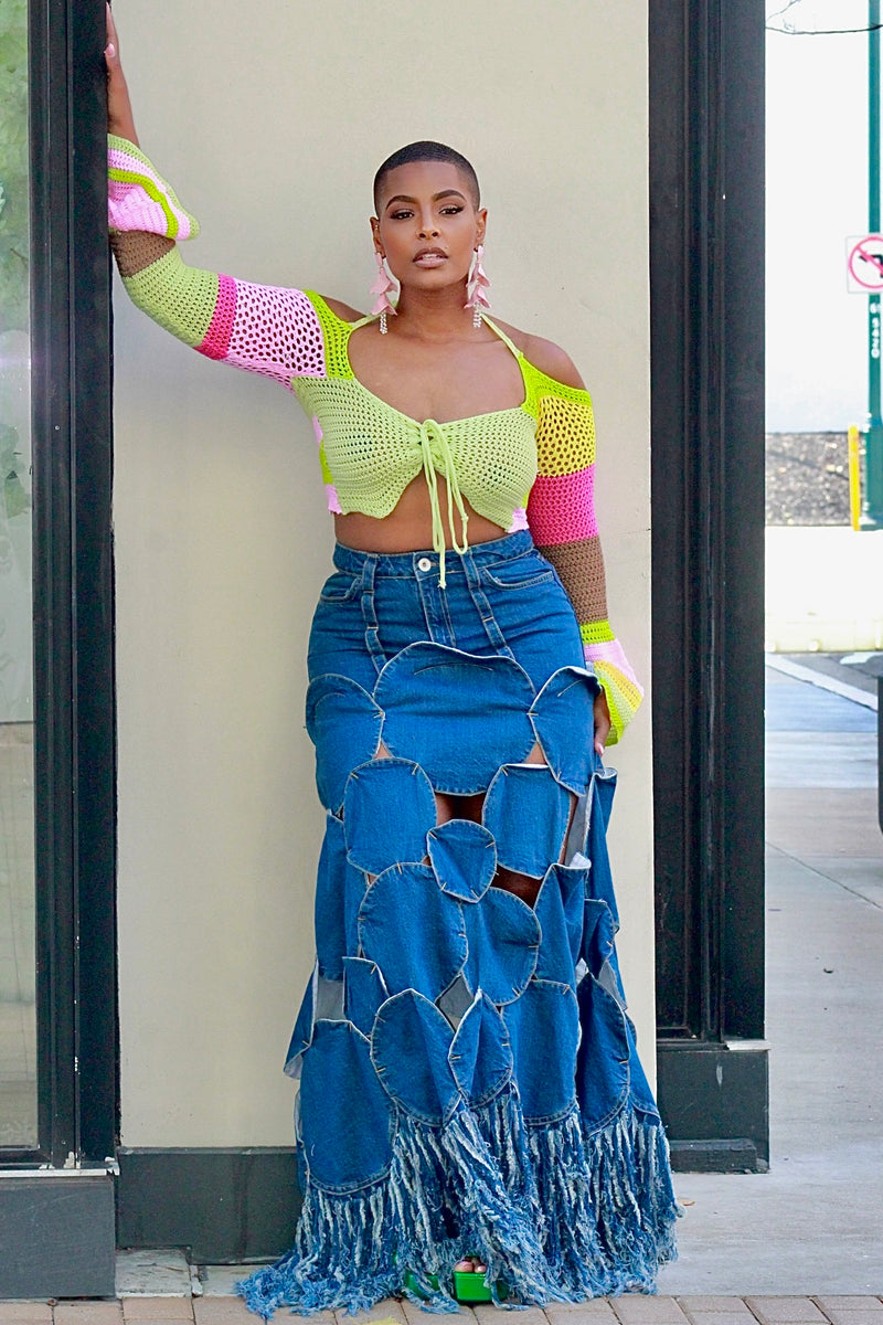 年越セール 美品 papier Denimenfantwrapped skirt A Denim Masterpiece Maxi Skirt -Specialty Item – Spoiled Boutique