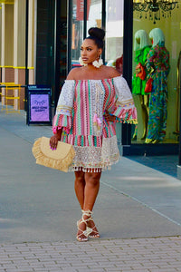 Bardot Tribal Dress- Pastel