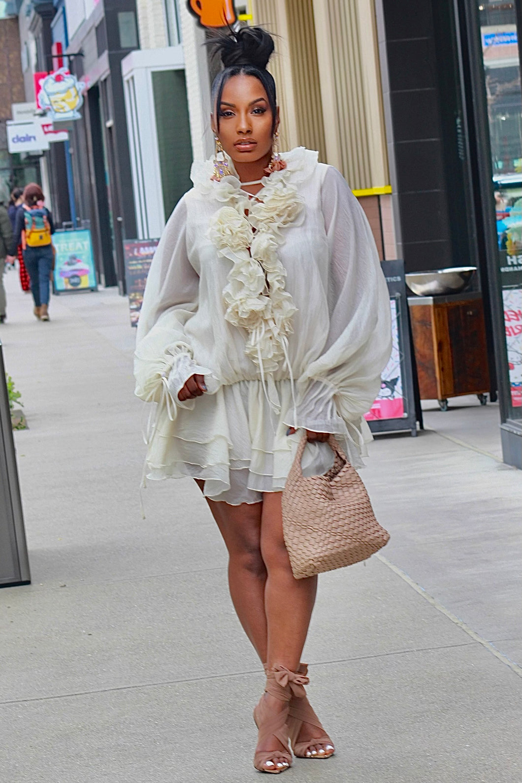 She So Lush Cream Ruffle Mini Dress