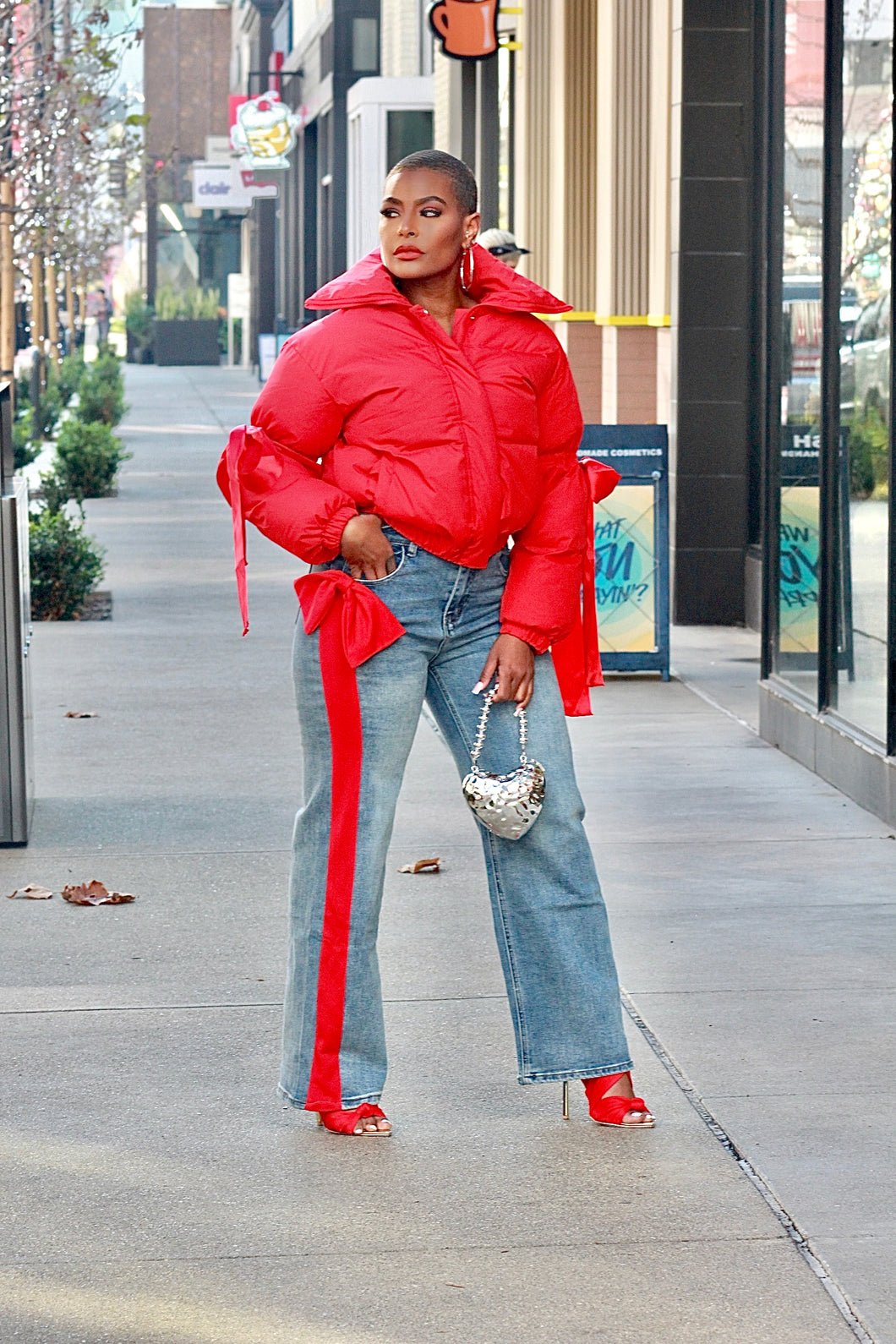 Red Stripe High Waisted Denim Pants