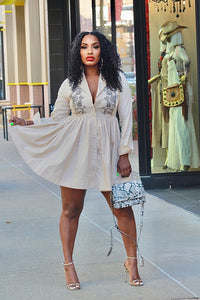 Embroidered Linen Peplum Mini Dress