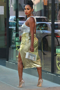 Gold Goddess Metallic Midi Skirt