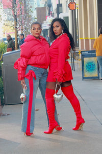 Red Stripe High Waisted Denim Pants