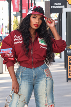 Load image into Gallery viewer, Howdy Now Bomber Jacket- Burgandy
