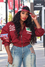 Load image into Gallery viewer, Howdy Now Bomber Jacket- Burgandy