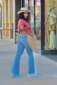 Add It Up Mixed Denim Bell Bottom Jeans
