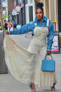 Straight Laced Wide Leg Overalls  - Cream