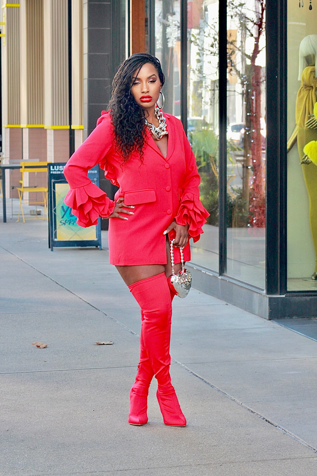 Love Those Petals Blazer Dress- Cherry