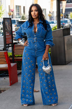 Load image into Gallery viewer, Jazzy Denim Grommet Jumpsuit - Pre Order 9/1 Ship
