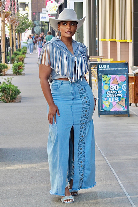 From The West Denim Maxi Skirt
