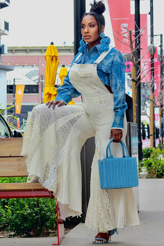 Straight Laced Wide Leg Overalls  - Cream