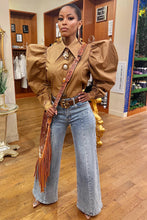 Load image into Gallery viewer, Puff Me Up Fitted Button Up Shirt- Mocha