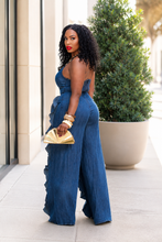 Load image into Gallery viewer, Ruffle With Me Denim Jumpsuit