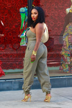 Load image into Gallery viewer, Drawstring Cargo Sleeveless Jumpsuit- Olive