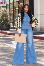 Load image into Gallery viewer, Argyle Sleeve Denim Jacket