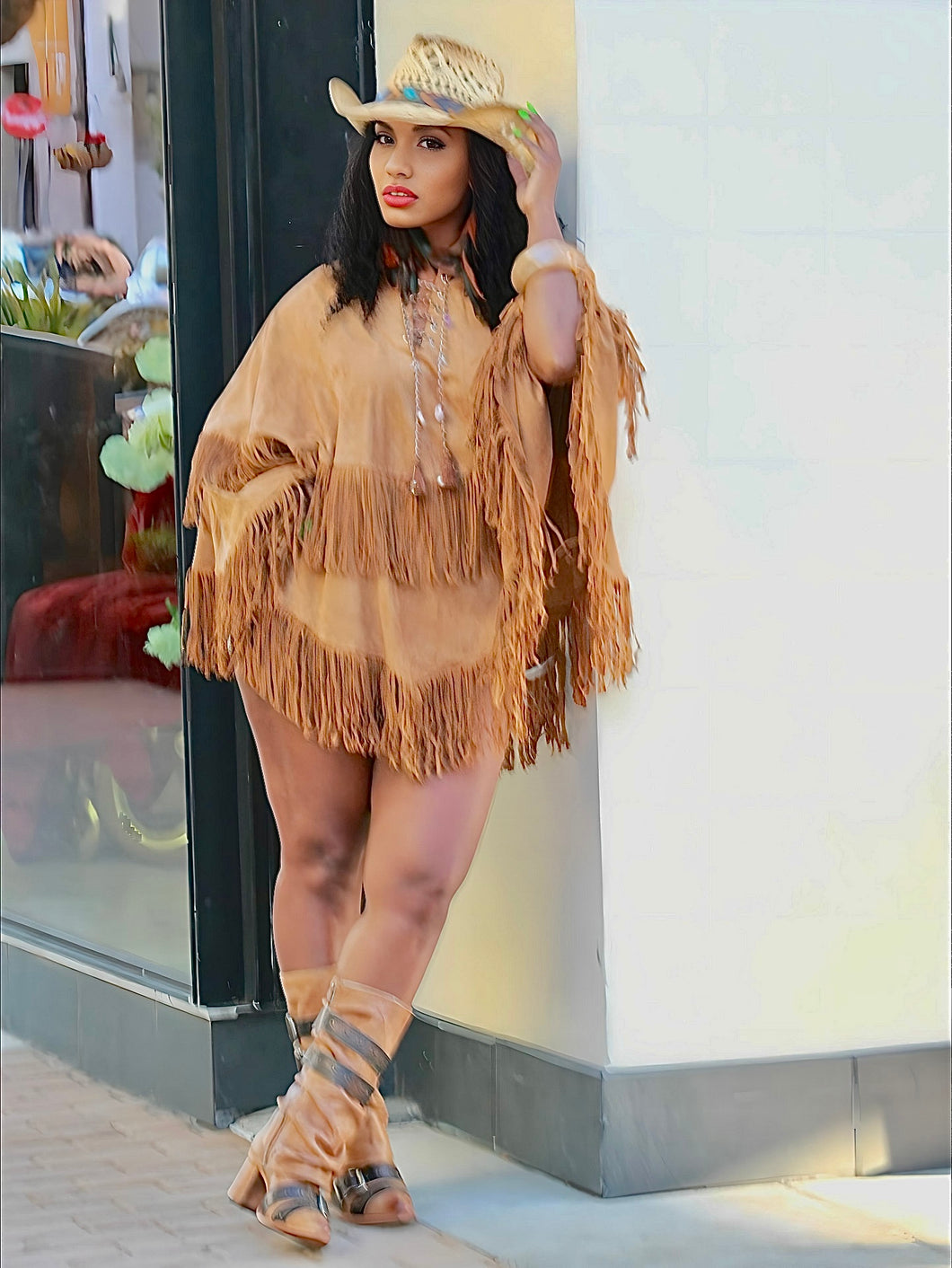 Gotta Shake Suede Poncho