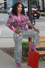Load image into Gallery viewer, Embroidered Patch Denim Pants