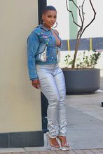 Load image into Gallery viewer, Half and Half Bejeweled Denim Jacket