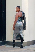 Load image into Gallery viewer, Shine Bright Metallic Denim Midi Dress