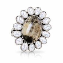 Load image into Gallery viewer, German Silver, Pearl &amp; Jasper Statement Ring