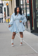Load image into Gallery viewer, Wrap With Me Denim Dress Light Wash