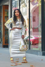 Load image into Gallery viewer, Pencil Me In High Waist Maxi Skirt- Silver