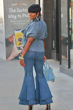 Load image into Gallery viewer, Puff Me Denim Peplum Top (Sizes Small-3x)