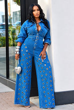 Load image into Gallery viewer, Jazzy Denim Grommet Jumpsuit - Pre Order 9/1 Ship