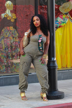 Load image into Gallery viewer, Drawstring Cargo Sleeveless Jumpsuit- Olive