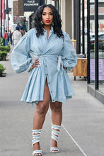 Load image into Gallery viewer, Wrap With Me Denim Dress Light Wash