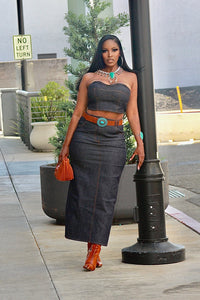 Straight Up Denim Maxi Skirt Set