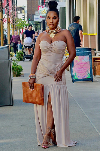 Nude Goddess Bardot Maxi Dress