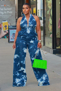 Super Bleached Halter Denim Jumpsuit