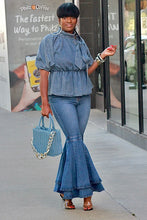 Load image into Gallery viewer, Puff Me Denim Peplum Top (Sizes Small-3x)