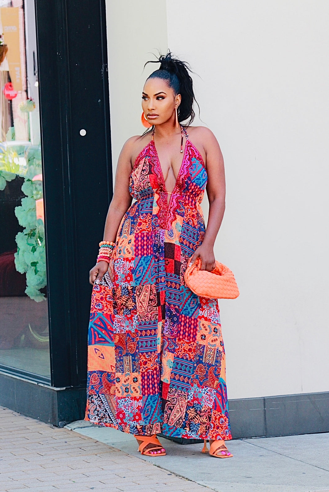 Sequin Lined Halter Maxi Dress