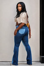 Load image into Gallery viewer, Mixed Denim Flare Jeans