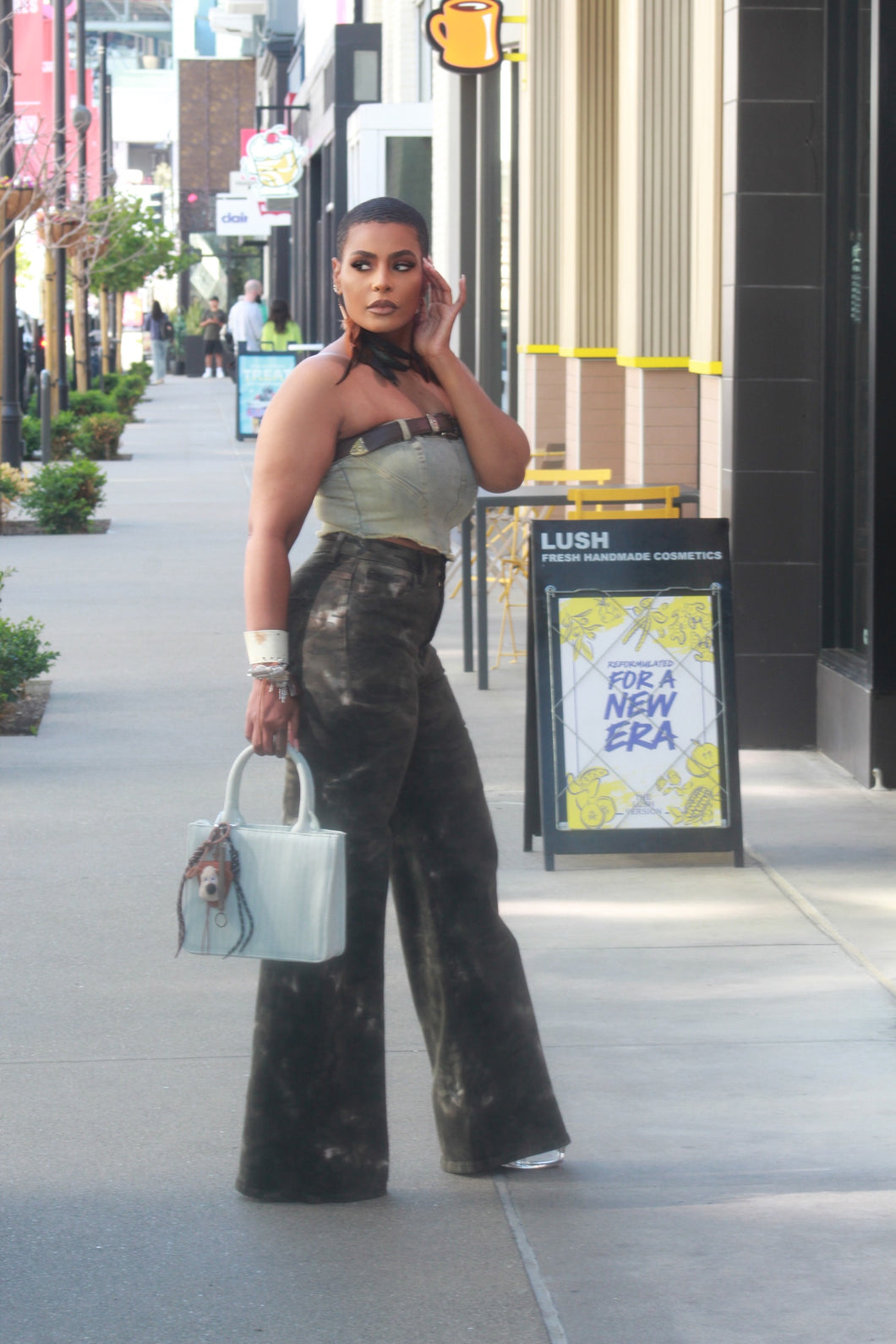 She's A Hottie Denim Belted Tube Top