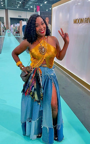 Pre Order Ships 9/30 Split The Patch Denim Maxi Skirt- Specialty