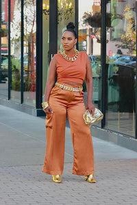 High Waisted Wide Leg Trousers- Chestnut