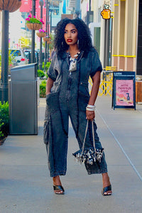 Gotta Rock Out Acid Wash Denim Jumpsuit