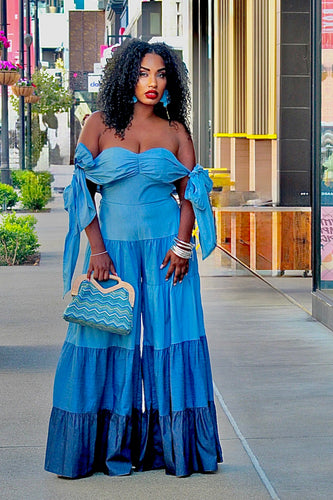 Tie Me Right Palazzo Jumpsuit- Chambray Gradient