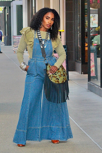 Tie Me Up Wide Leg Denim Overalls