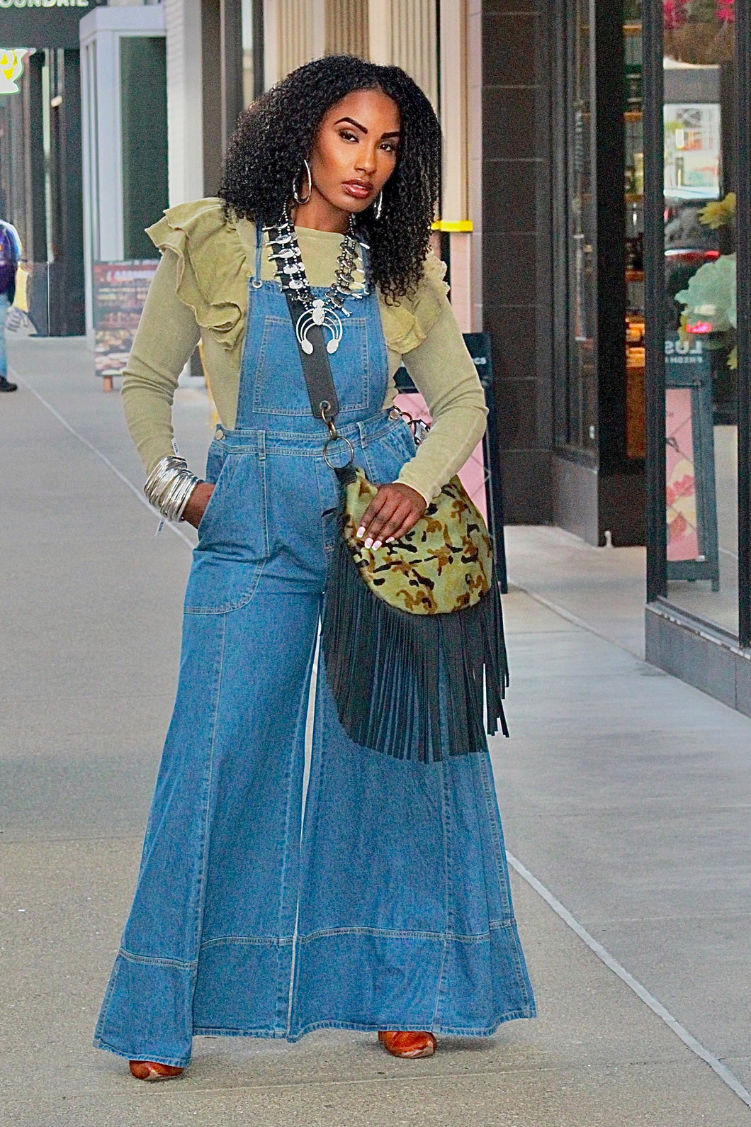 Tie Me Up Wide Leg Denim Overalls