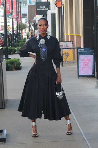 Talk About Me Button Down Maxi Dress- Black