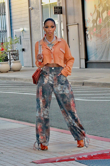 It's A Hideout Wide Leg Drawstring Pants- Burnt