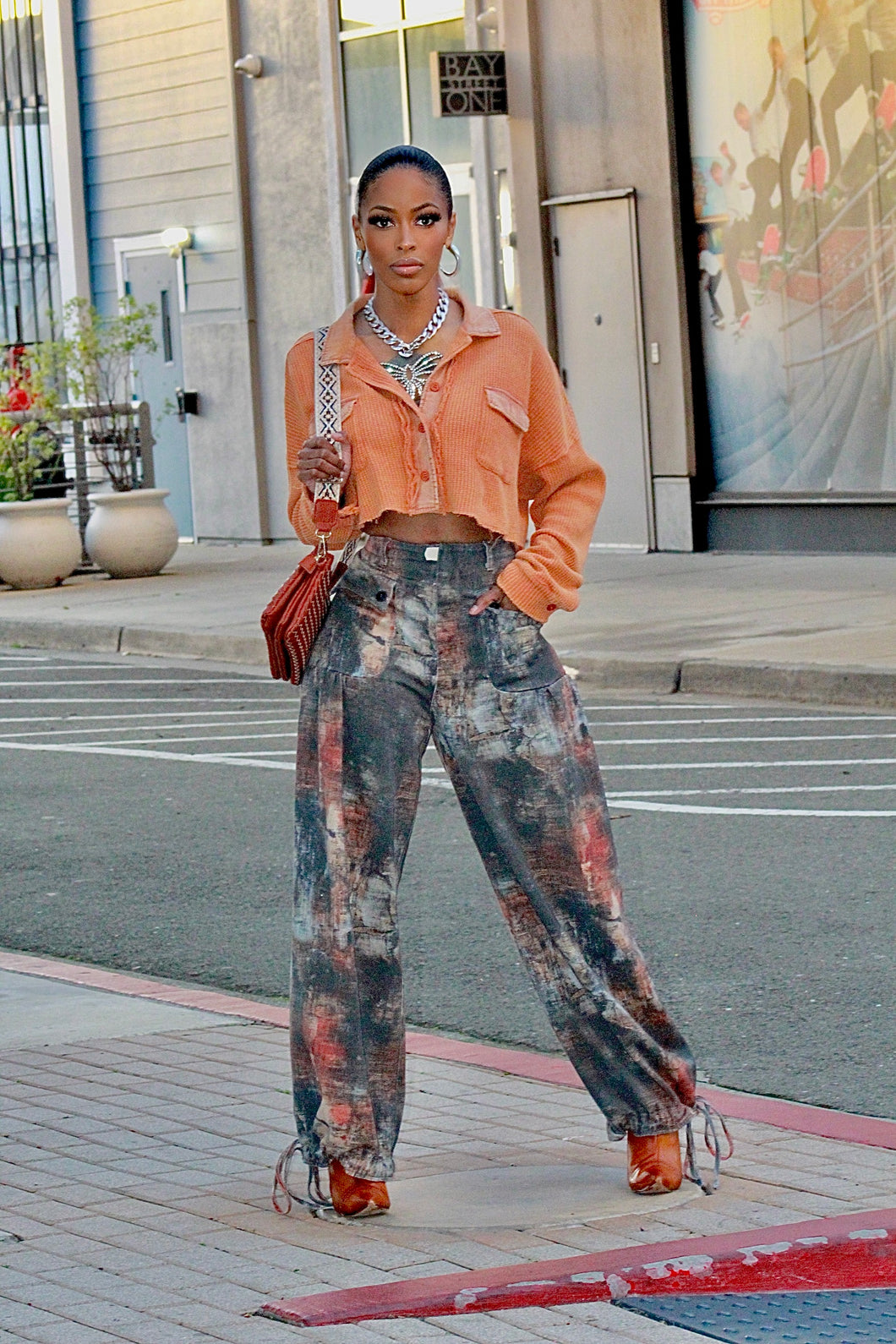 It's A Hideout Wide Leg Drawstring Pants- Burnt