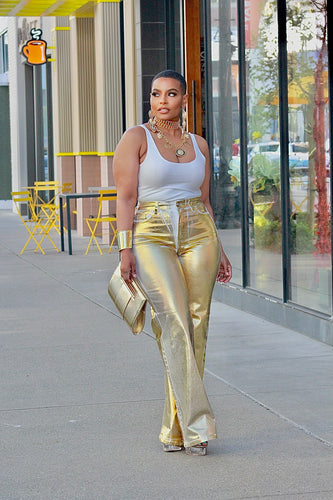 Gold Foil Denim Pants