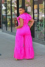 Load image into Gallery viewer, 70s Girl Ruffle Jumpsuit - Fuschia