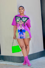 Load image into Gallery viewer, Serving Straight Face Bedazzled Tee- Purple
